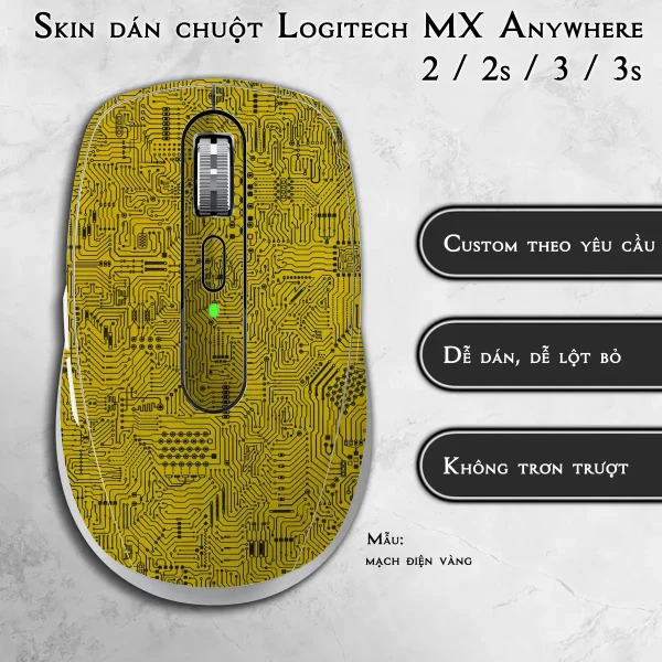 Skin dán chuột Logitech MX Anywhere mẫu mạch điện vàng
