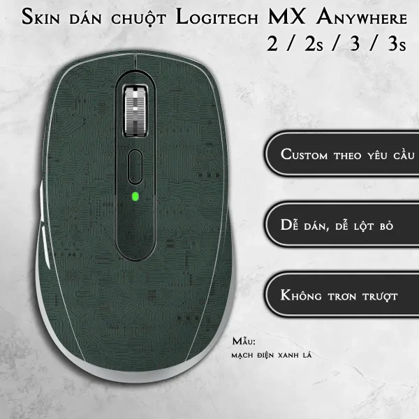 Skin dán chuột Logitech MX Anywhere mẫu mạch điện xanh lá
