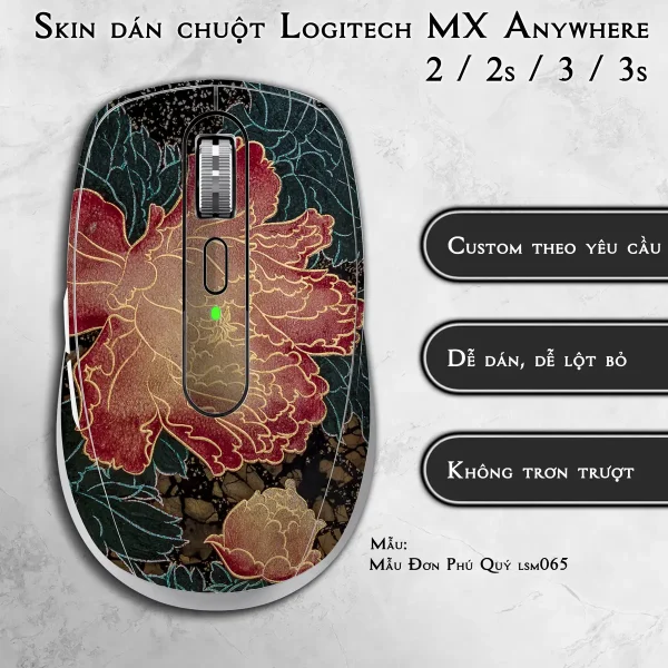 Skin dán chuột Logitech MX Anywhere mẫu Mẫu Đơn Phú Quý lsm065