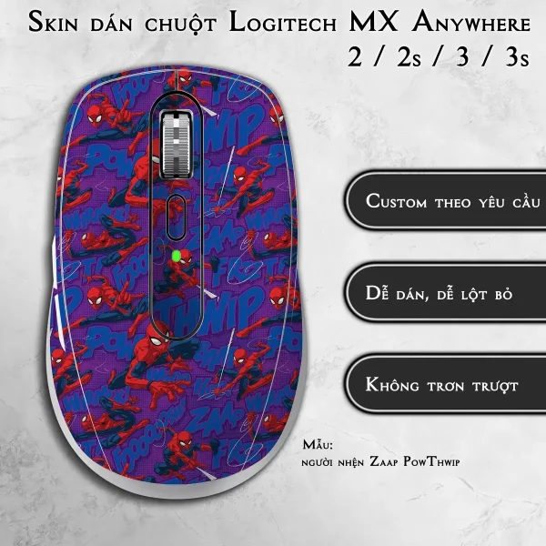 Skin dán chuột Logitech MX Anywhere mẫu người nhện Zaap PowThwip