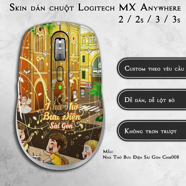 Skin dán chuột Logitech MX Anywhere mẫu Nhà Thờ Bưu Điện Sài Gòn Chib008