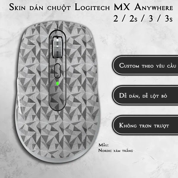 Skin dán chuột Logitech MX Anywhere mẫu Nordic xám trắng