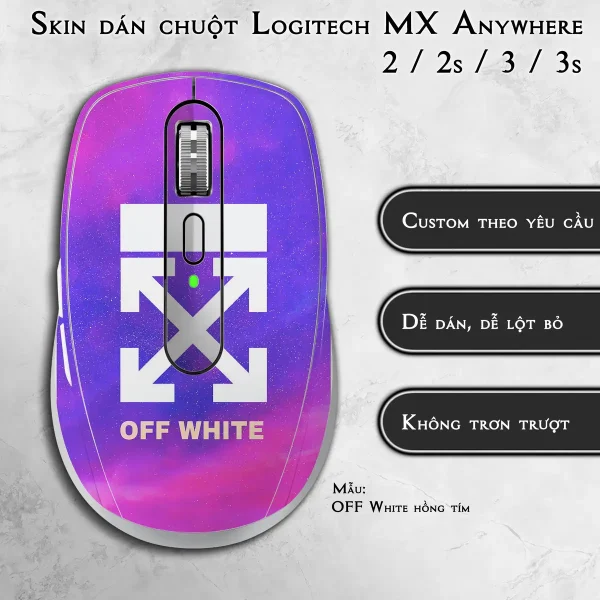 Skin dán chuột Logitech MX Anywhere mẫu OFF White hồng tím