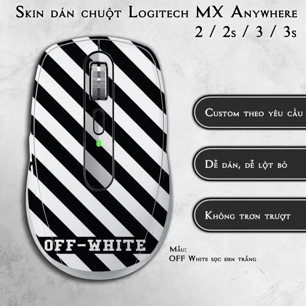 Skin dán chuột Logitech MX Anywhere mẫu OFF White sọc đen trắng