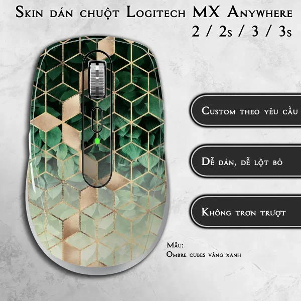 Skin dán chuột Logitech MX Anywhere mẫu Ombre cubes vàng xanh
