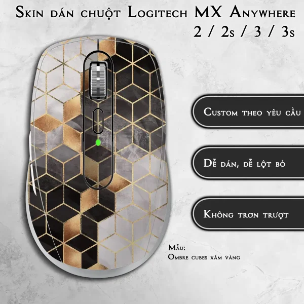 Skin dán chuột Logitech MX Anywhere mẫu Ombre cubes xám vàng