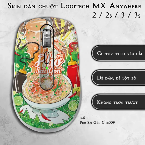 Skin dán chuột Logitech MX Anywhere mẫu Phở Sài Gòn Chib009