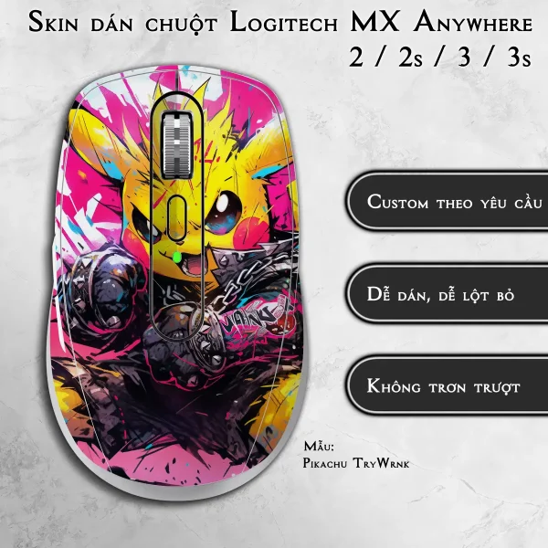 Skin dán chuột Logitech MX Anywhere mẫu Pikachu TryWrnk