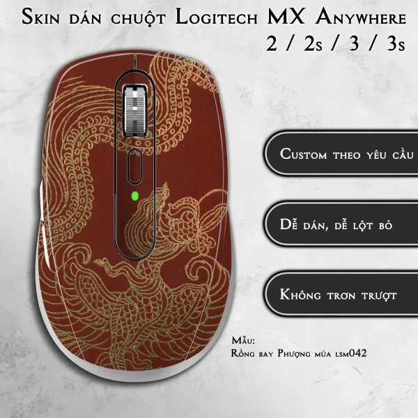 Skin dán chuột Logitech MX Anywhere mẫu Rồng bay Phượng múa lsm042