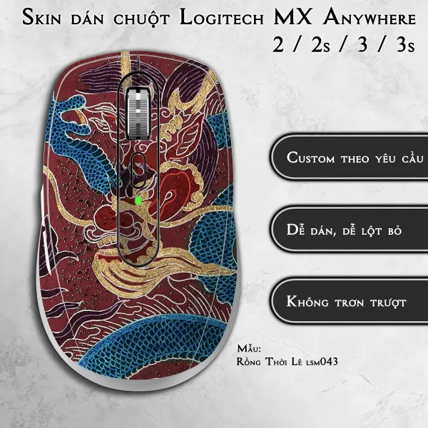 Skin dán chuột Logitech MX Anywhere mẫu Rồng Thời Lê lsm043