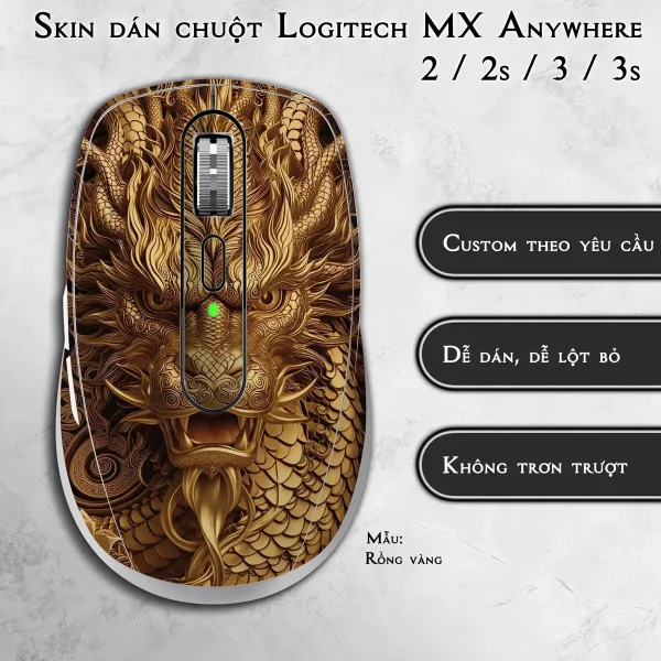 Skin dán chuột Logitech MX Anywhere mẫu Rồng vàng