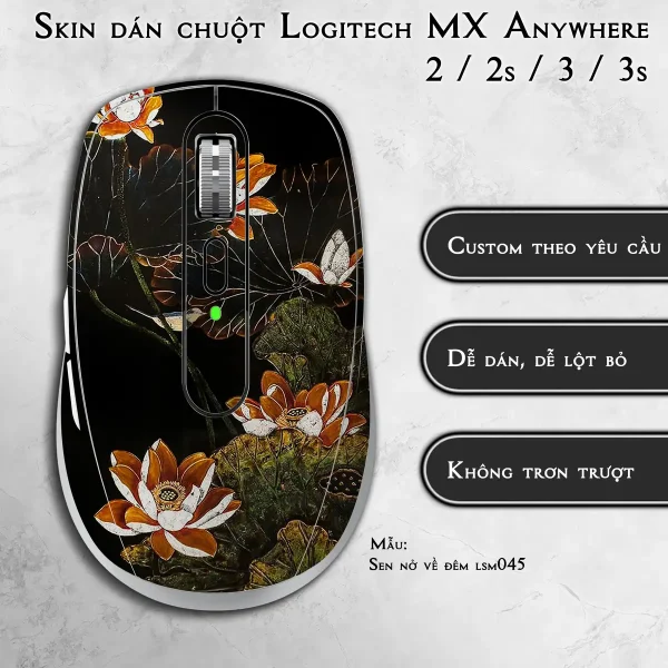 Skin dán chuột Logitech MX Anywhere mẫu Sen nở về đêm lsm045