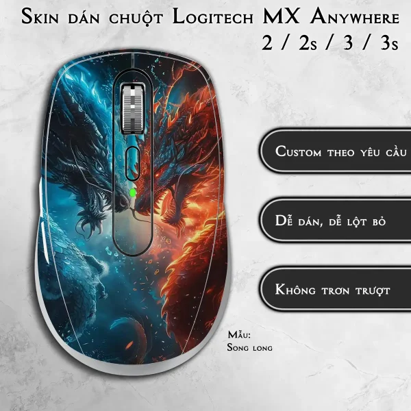 Skin dán chuột Logitech MX Anywhere mẫu Song long