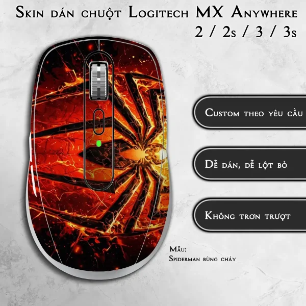 Skin dán chuột Logitech MX Anywhere mẫu Spiderman bùng cháy