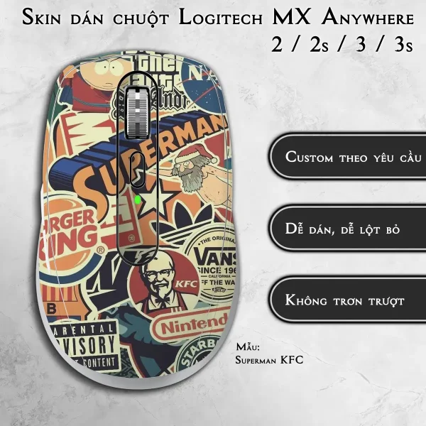 Skin dán chuột Logitech MX Anywhere mẫu Superman KFC