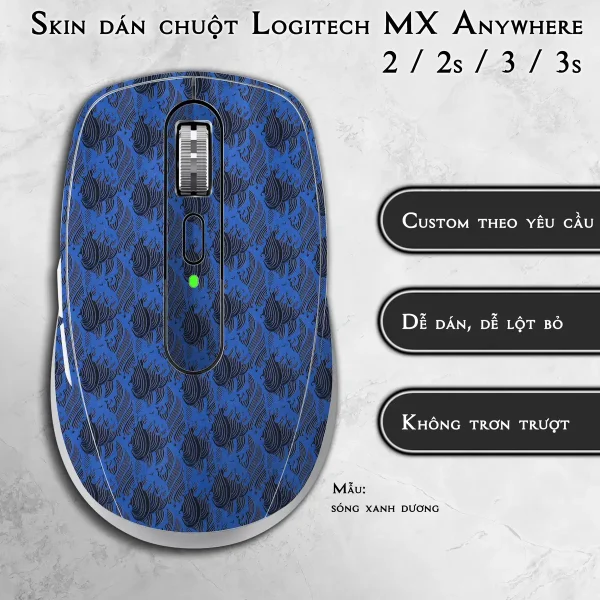 Skin dán chuột Logitech MX Anywhere mẫu sóng xanh dương