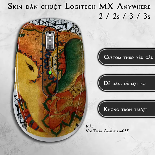 Skin dán chuột Logitech MX Anywhere mẫu Voi Thần Ganesa lsm055