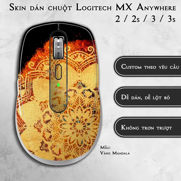 Skin dán chuột Logitech MX Anywhere mẫu Vàng Mandala