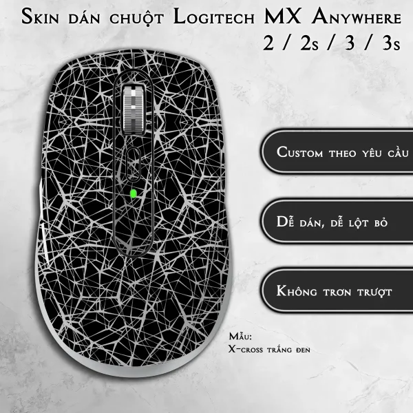 Skin dán chuột Logitech MX Anywhere mẫu X-cross trắng đen