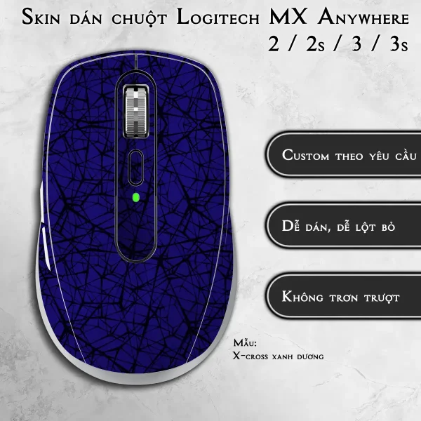 Skin dán chuột Logitech MX Anywhere mẫu X-cross xanh dương