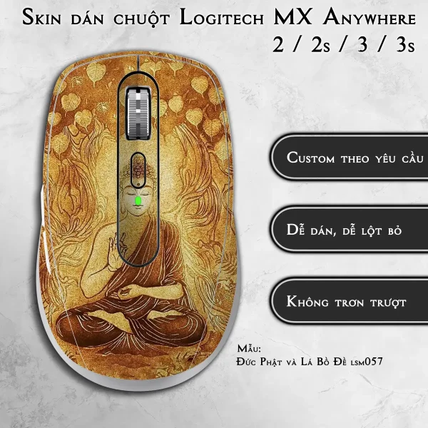 Skin dán chuột Logitech MX Anywhere mẫu Đức Phật và Lá Bồ Đề lsm057