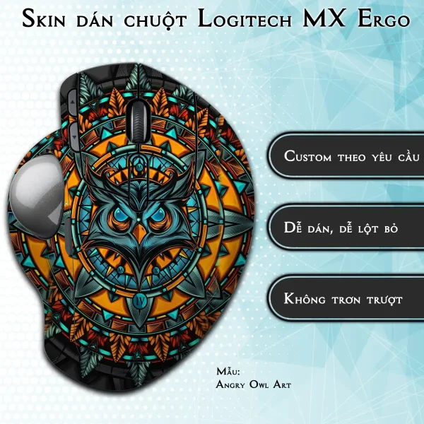 Skin dán chuột Logitech MX Ergo mẫu Angry Owl Art