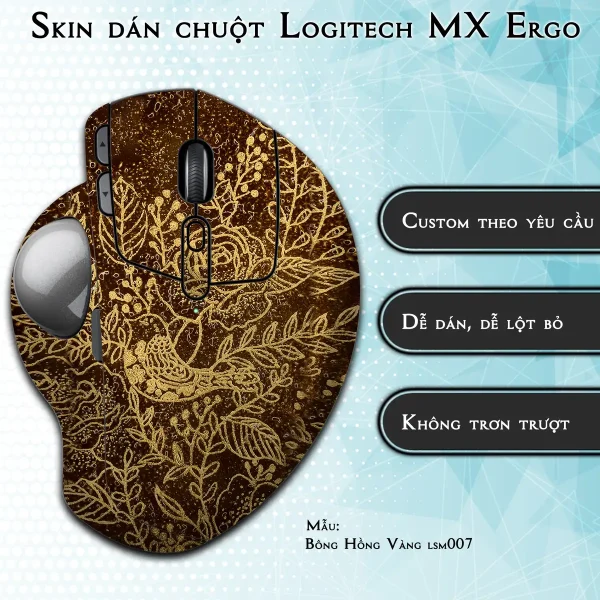 Skin dán chuột Logitech MX Ergo mẫu Bông Hồng Vàng lsm007