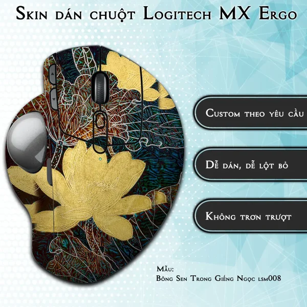 Skin dán chuột Logitech MX Ergo mẫu Bông Sen Trong Giếng Ngọc lsm008