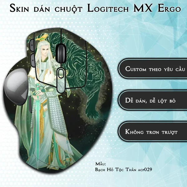 Skin dán chuột Logitech MX Ergo mẫu Bạch Hổ Tộc Thần acp029