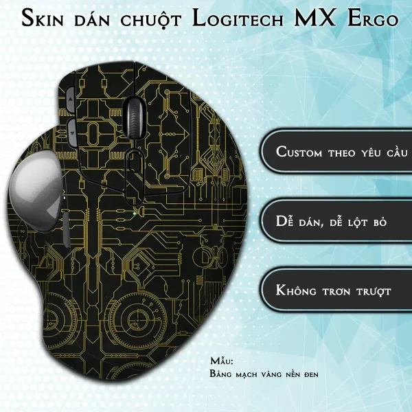 Skin dán chuột Logitech MX Ergo mẫu Bảng mạch vàng nền đen