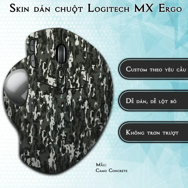 Skin dán chuột Logitech MX Ergo mẫu Camo Concrete