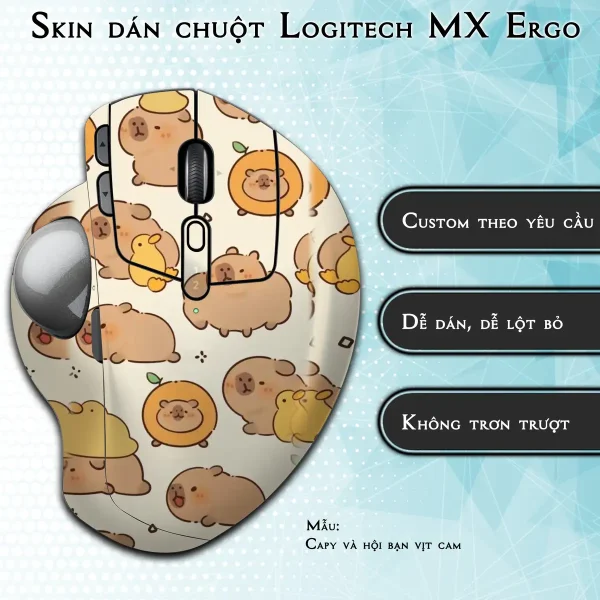 Skin dán chuột Logitech MX Ergo mẫu Capy và hội bạn vịt cam