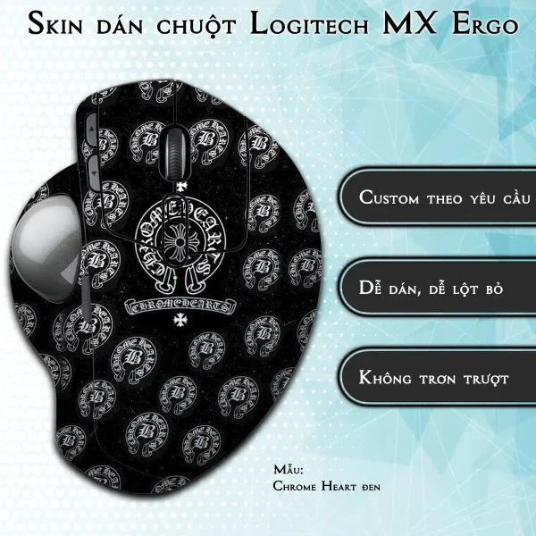 Skin dán chuột Logitech MX Ergo mẫu Chrome Heart đen
