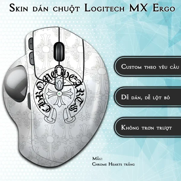 Skin dán chuột Logitech MX Ergo mẫu Chrome Hearts trắng