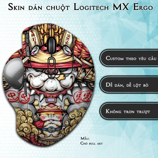 Skin dán chuột Logitech MX Ergo mẫu Chó bull art