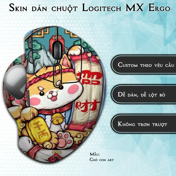 Skin dán chuột Logitech MX Ergo mẫu Chó con art