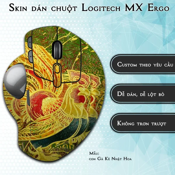 Skin dán chuột Logitech MX Ergo mẫu con Gà Kê Nhật Hoa