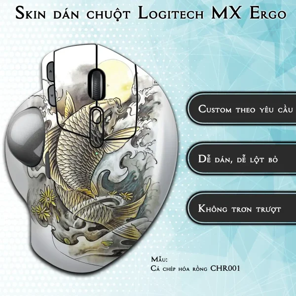 Skin dán chuột Logitech MX Ergo mẫu Cá chép hóa rồng CHR001