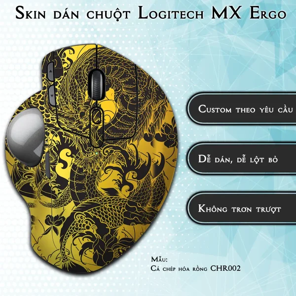 Skin dán chuột Logitech MX Ergo mẫu Cá chép hóa rồng CHR002