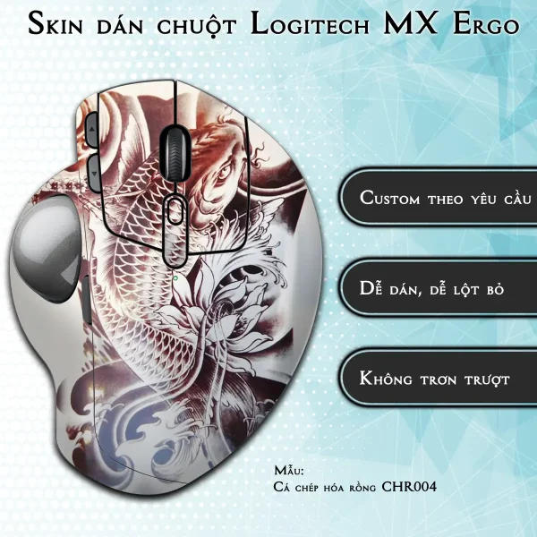 Skin dán chuột Logitech MX Ergo mẫu Cá chép hóa rồng CHR004