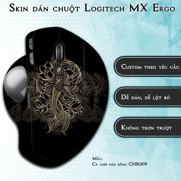 Skin dán chuột Logitech MX Ergo mẫu Cá chép hóa rồng CHR009