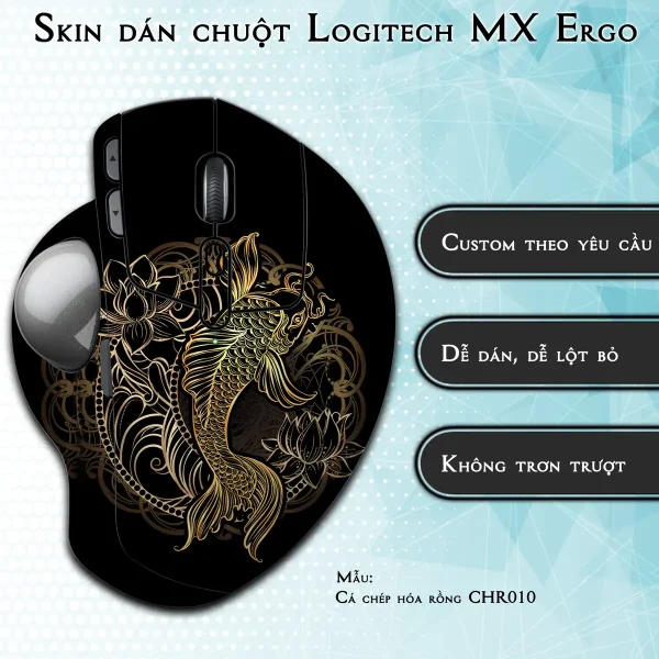 Skin dán chuột Logitech MX Ergo mẫu Cá chép hóa rồng CHR010