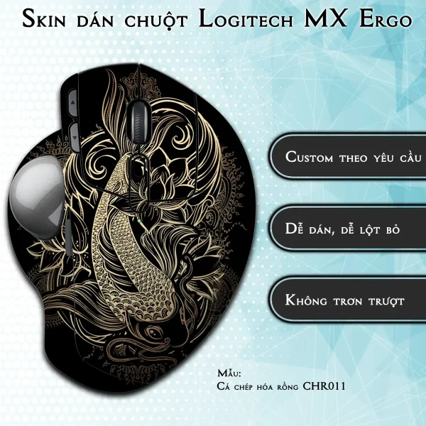 Skin dán chuột Logitech MX Ergo mẫu Cá chép hóa rồng CHR011