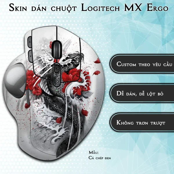 Skin dán chuột Logitech MX Ergo mẫu Cá chép đen