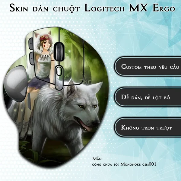 Skin dán chuột Logitech MX Ergo mẫu công chúa sói Mononoke csm001