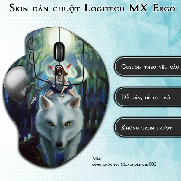 Skin dán chuột Logitech MX Ergo mẫu công chúa sói Mononoke csm002