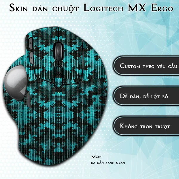 Skin dán chuột Logitech MX Ergo mẫu da dắn xanh cyan