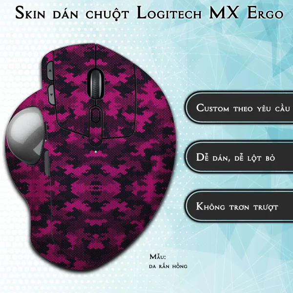 Skin dán chuột Logitech MX Ergo mẫu da rắn hồng