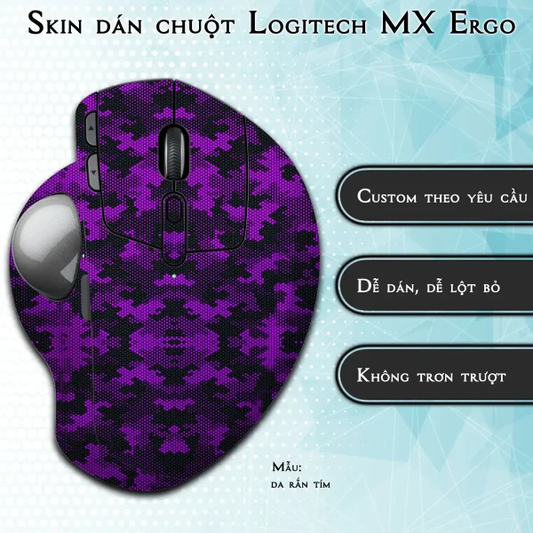 Skin dán chuột Logitech MX Ergo mẫu da rắn tím