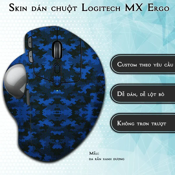 Skin dán chuột Logitech MX Ergo mẫu da rắn xanh dương
